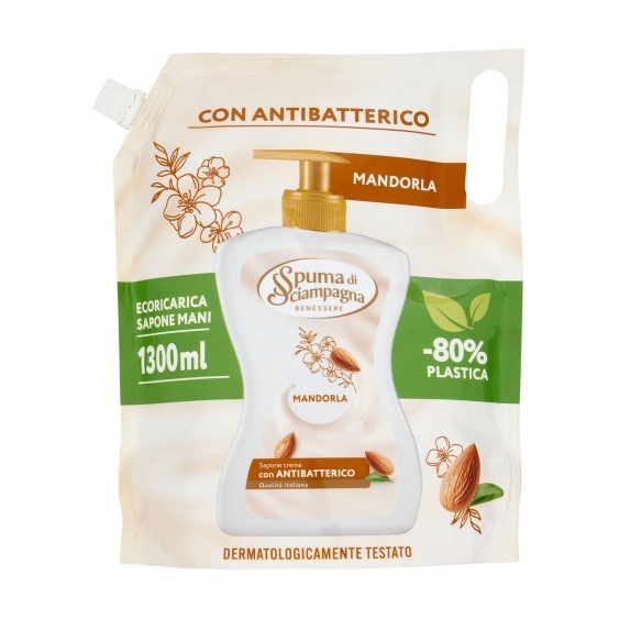 Spuma Di Sciampagna Mandorla - Ricarica Sapone Crema Con Antibatterico 1300 ml