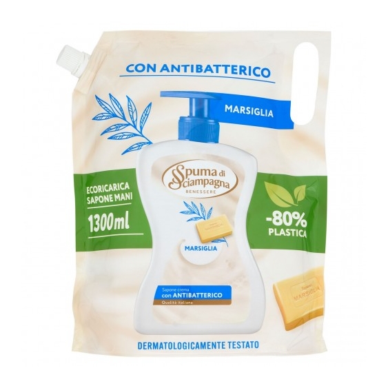 Spuma Di Sciampagna Marsiglia - Ricarica Sapone Crema con antibatterico 1300 ml