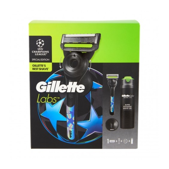 Gillette Labs Uefa Champions League Special Edition - Kit Rasatura Con 1 Lametta + Manico + Gancio + Gel Da Barba 198 Ml