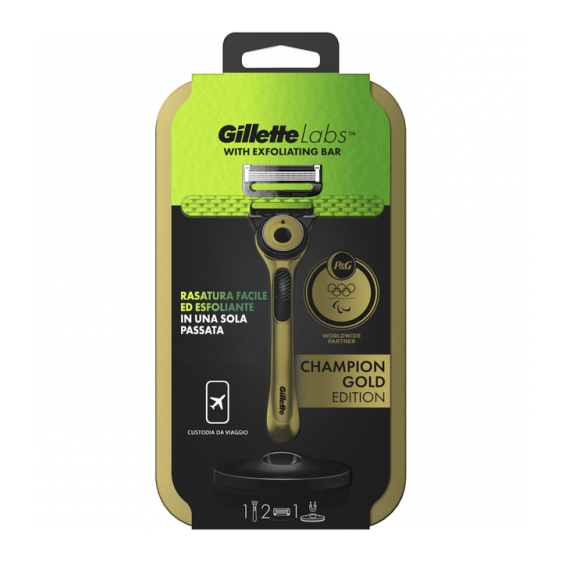 Gillette Labs Champion Gold Edition - Rasoio A 5 Lame Con Base E 2 Ricariche