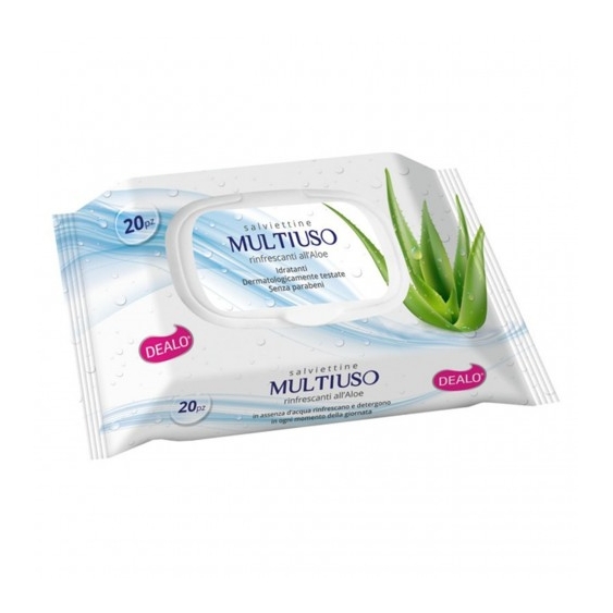 Dealo 20 Salviettine Multiuso Rinfrescanti All'Aloe