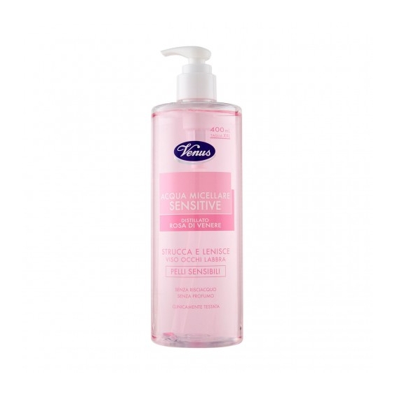 Venus Acqua Micellare Sensitive Distillato Rosa Di Venere - Detergente Struccante Calmante Per Pelli Delicate 400 Ml