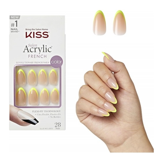 Kiss Salon Acylic French French Color Collection - 28 Unghie Pre-Decorate Giallo Neon