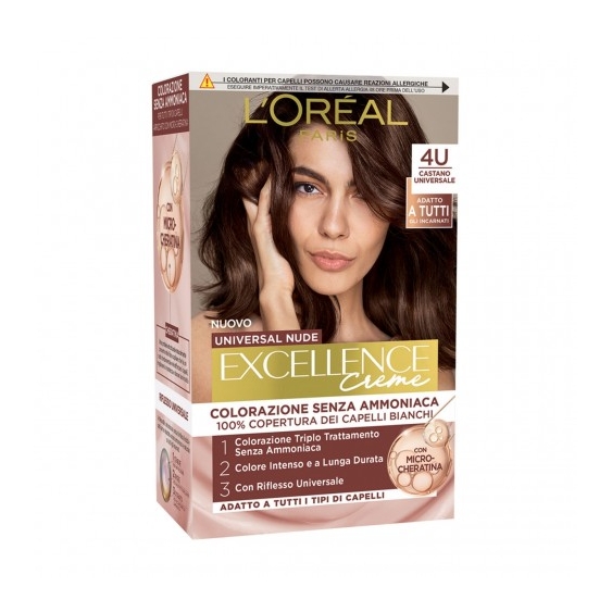 L'Oreal Paris Universal Nude Excellence Creme - Colorazione Senza Ammoniaca N.4U Castano Universale