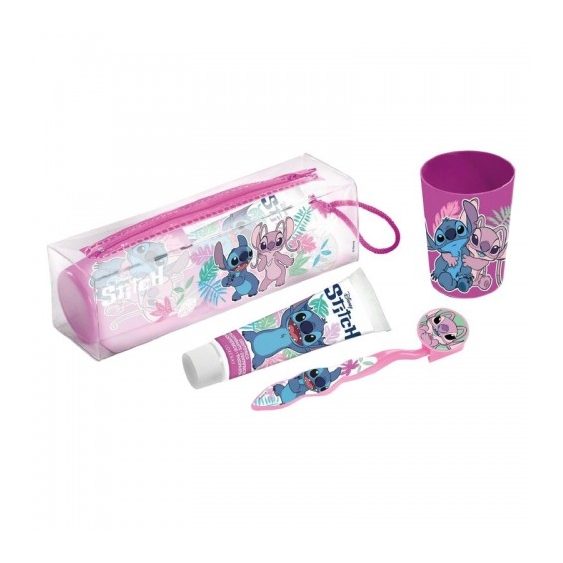 Disney Set da Viaggio Stitch - spazzolino + dentifricio + bicchiere + Pochette